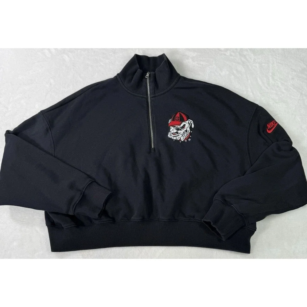 Georgia Bulldogs Nike Sweatshirt Pullover Womens XL Cropped 1/2 Zip Big‎ Logo